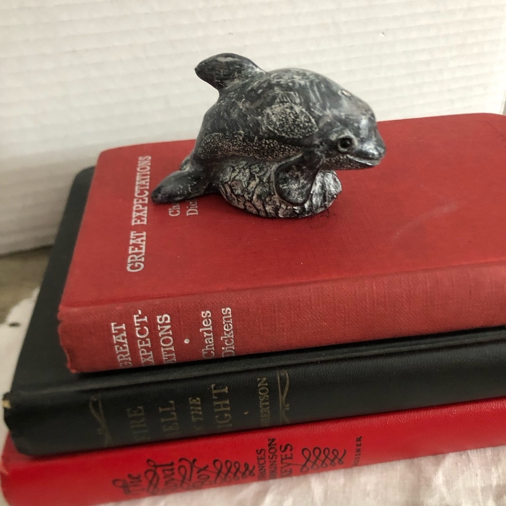Vtg Wolf Original Soapstone Dolphin Miniature Sculpture